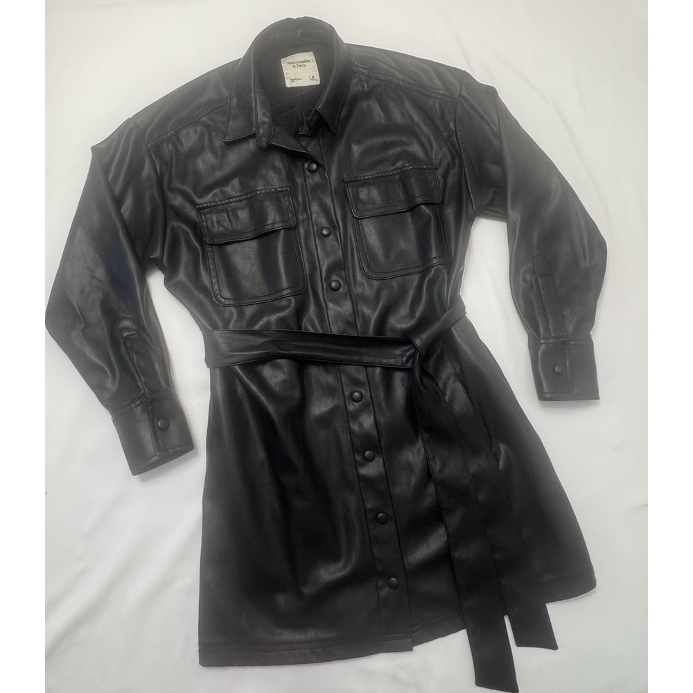 Abercrombie & Fitch Faux Vegan Leather Shirt Dress Belted‎ Shacket Medium - Picture 4 of 10